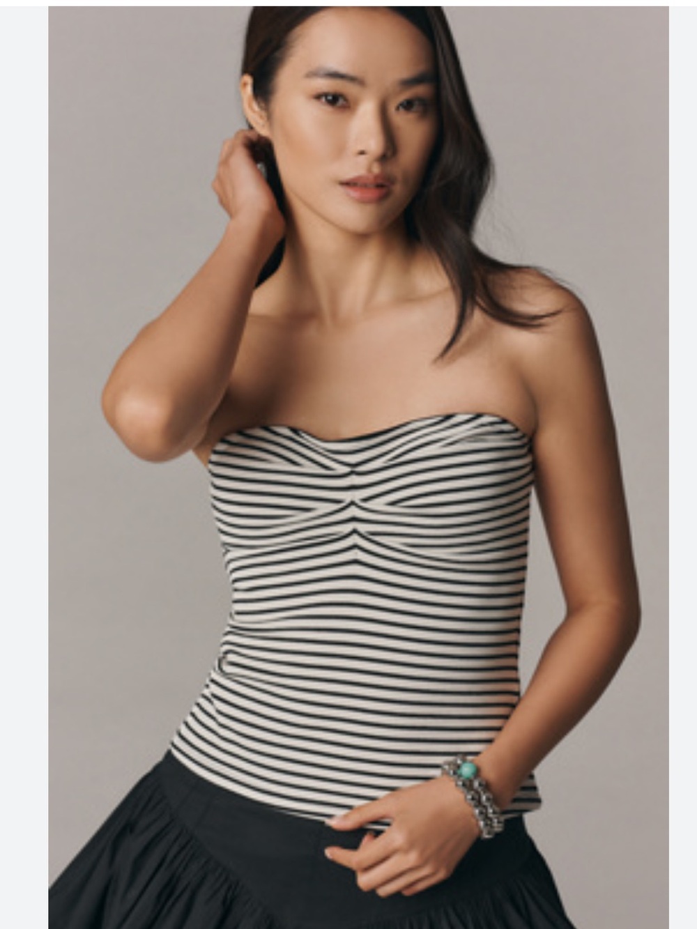 Maeve Black & White Striped Ruched Strapless Tube Top - Size L - BNWT